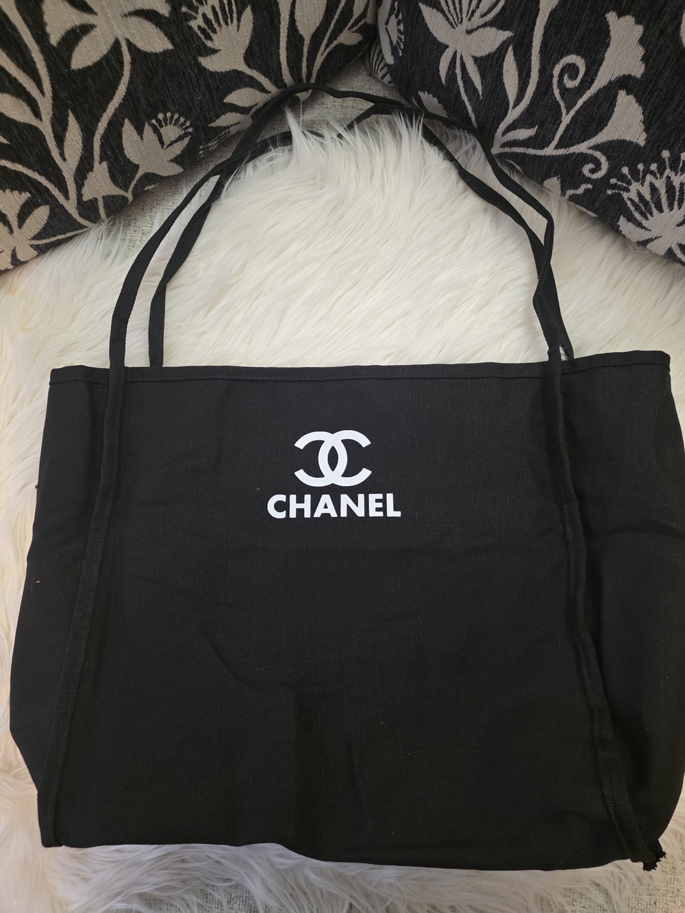Black Canvas Tote Bag with White Print - Picture 6 of 9